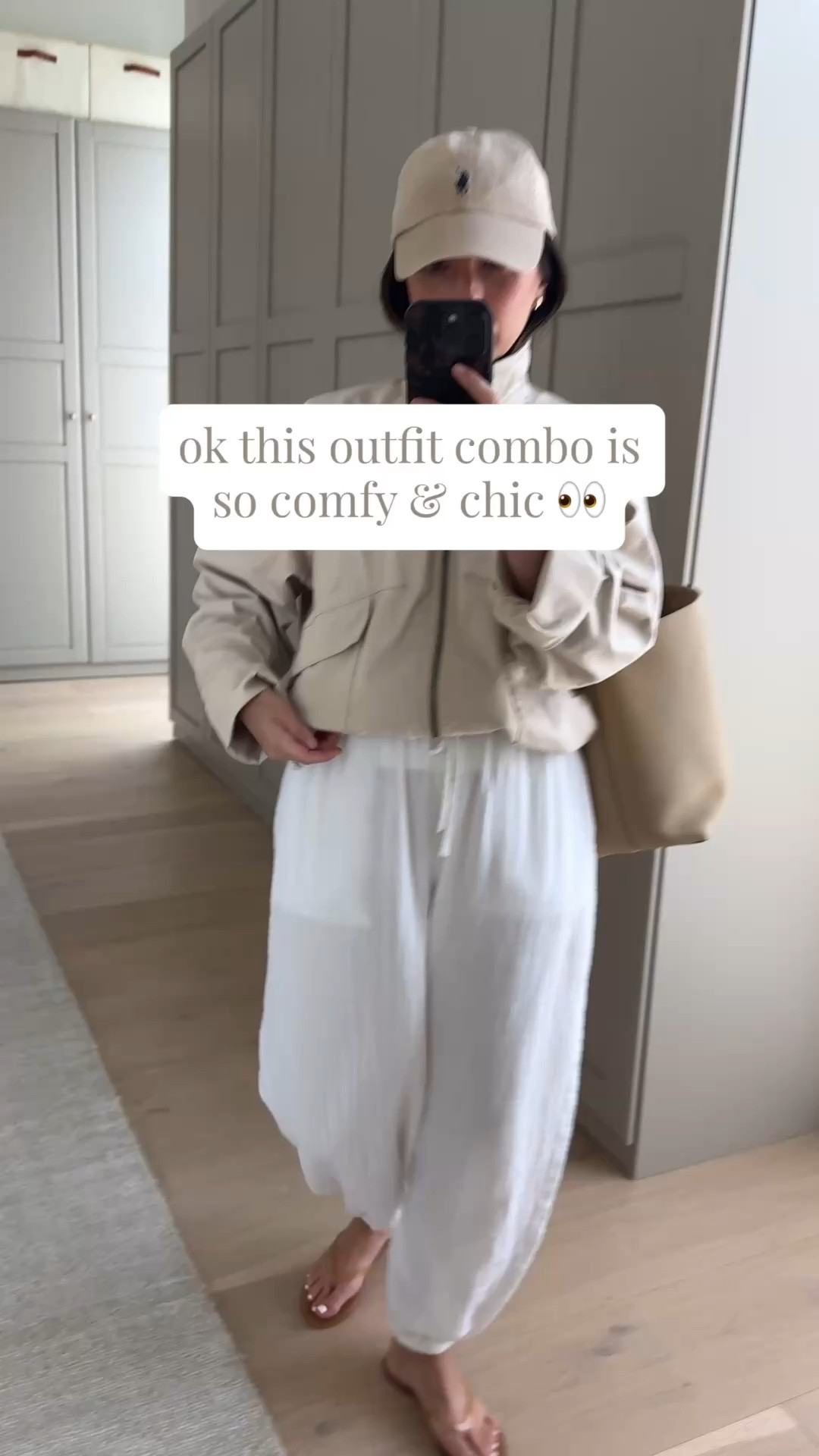 The drop-off outfit nobody told you about. Easy mom outfits to wear to drop off. These gauze pants feel like you’re wearing nothing so great for warm weather. 

Aritzia tee medium
Aritzia balloon pants xs
Joe’s jacket small. But could wear the xs
Polo hat
The Row bag medium
Black Suede studio sandals 35

Summer outfits, petite style, spring outfits 2026

#LTKootd #LTKmomlife #LTKPetite