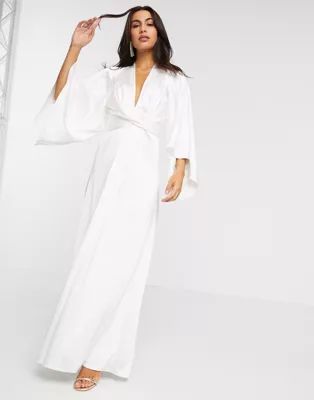 ASOS EDITION extreme cape sleeve maxi wedding dress in ivory | ASOS (Global)