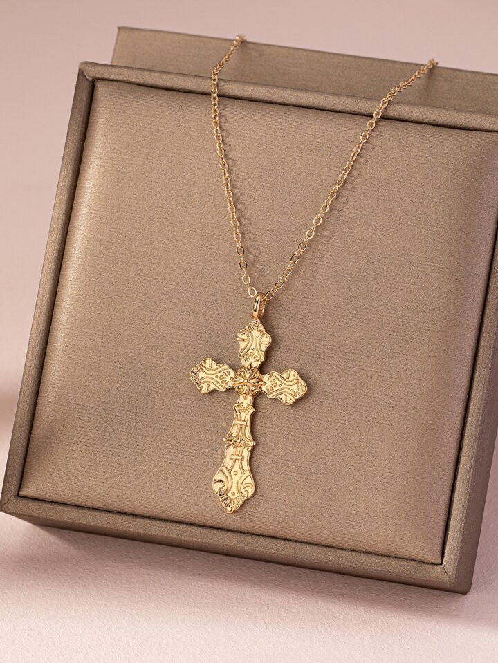 1pc Fashionable Vintage Cross Pendant Necklace | SHEIN