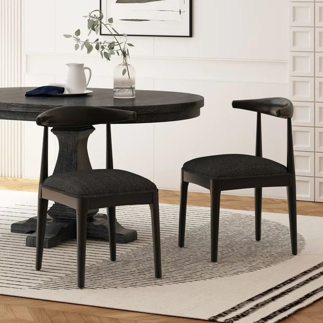 Noble House Cotterell Fabric and Wood Dining Chairs, Set of 2, Blacked Textured Tweed and Black | Walmart (US)