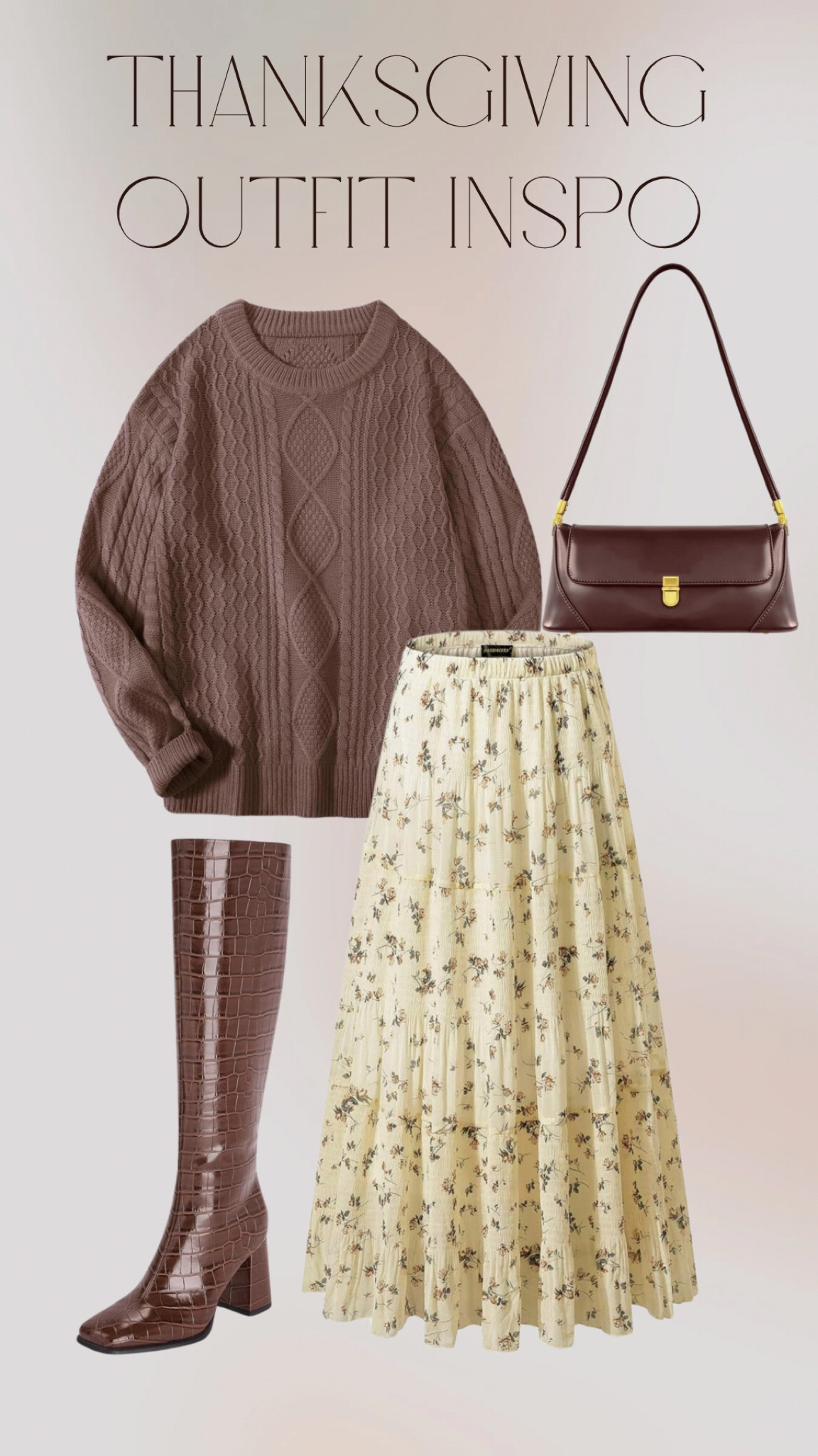 Thanksgiving outfit inspo — all from Amazon — Amazon fashion — comfy look — super stylish — flowy maxi skirt — cable knit sweater — croc brown boots — thanksgiving look 

#LTKHoliday #LTKStyleTip #LTKSeasonal