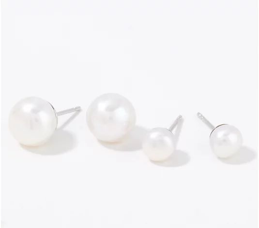 Affinity Cultured Pearls Set of 2 Button Stud Earrings, Sterling Silver - QVC.com | QVC