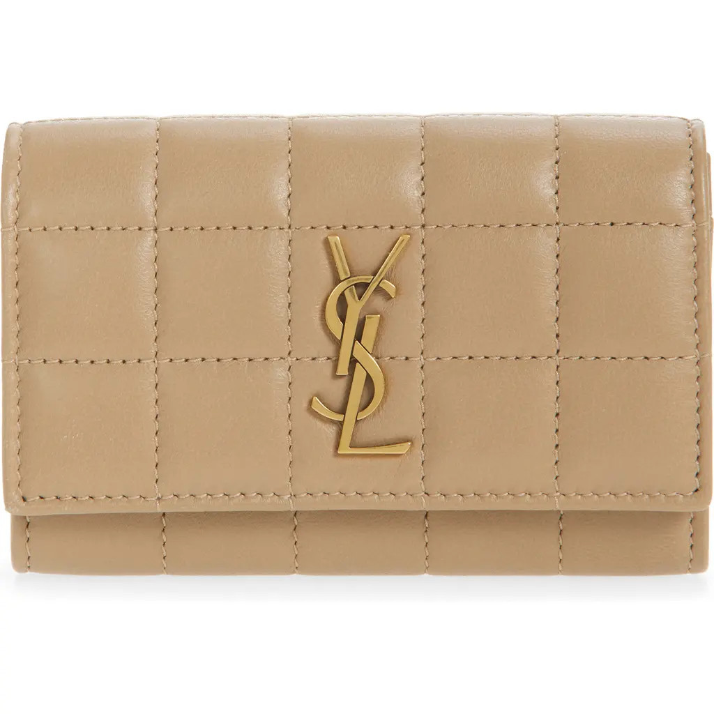 Saint Laurent Cassandre Quilted Leather Card Holder in Dark Toffee at Nordstrom | Nordstrom