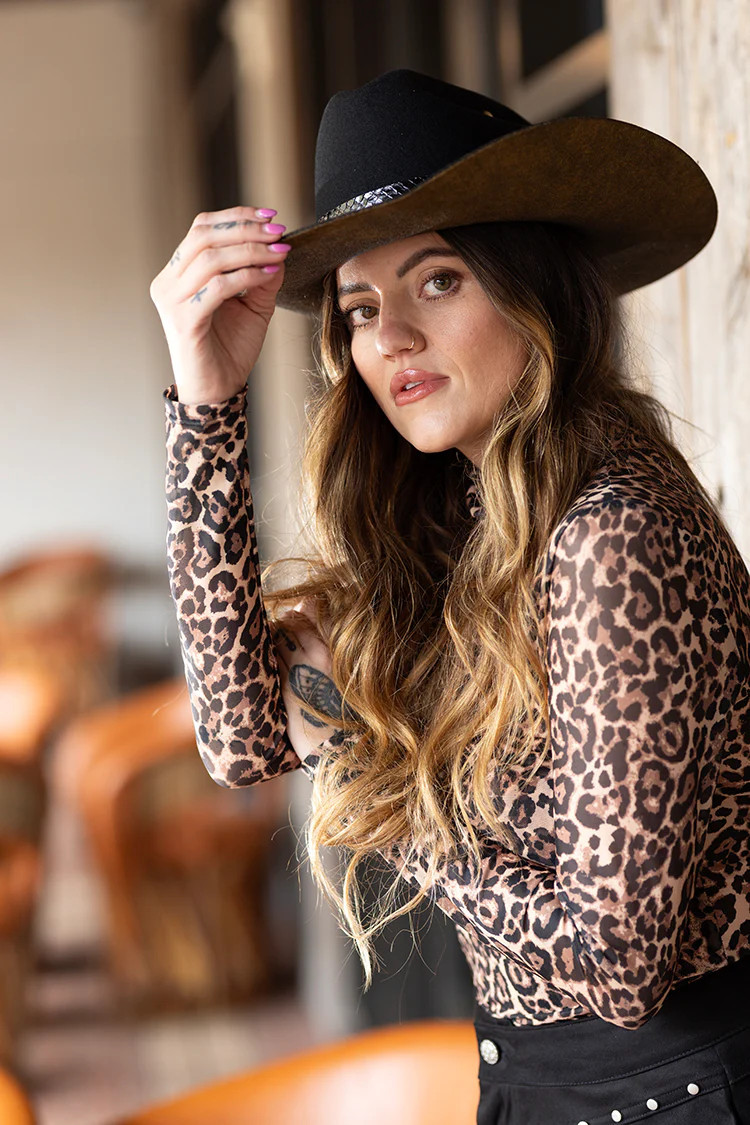 Light Brown Leopard Print Mesh Top | Flea Style