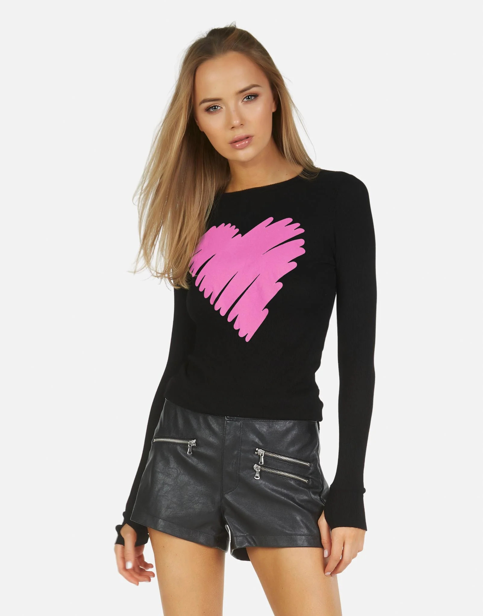 Pink Scribble Heart Fitted Thermal Black | McKinley X by Lauren Moshi | Lauren Moshi