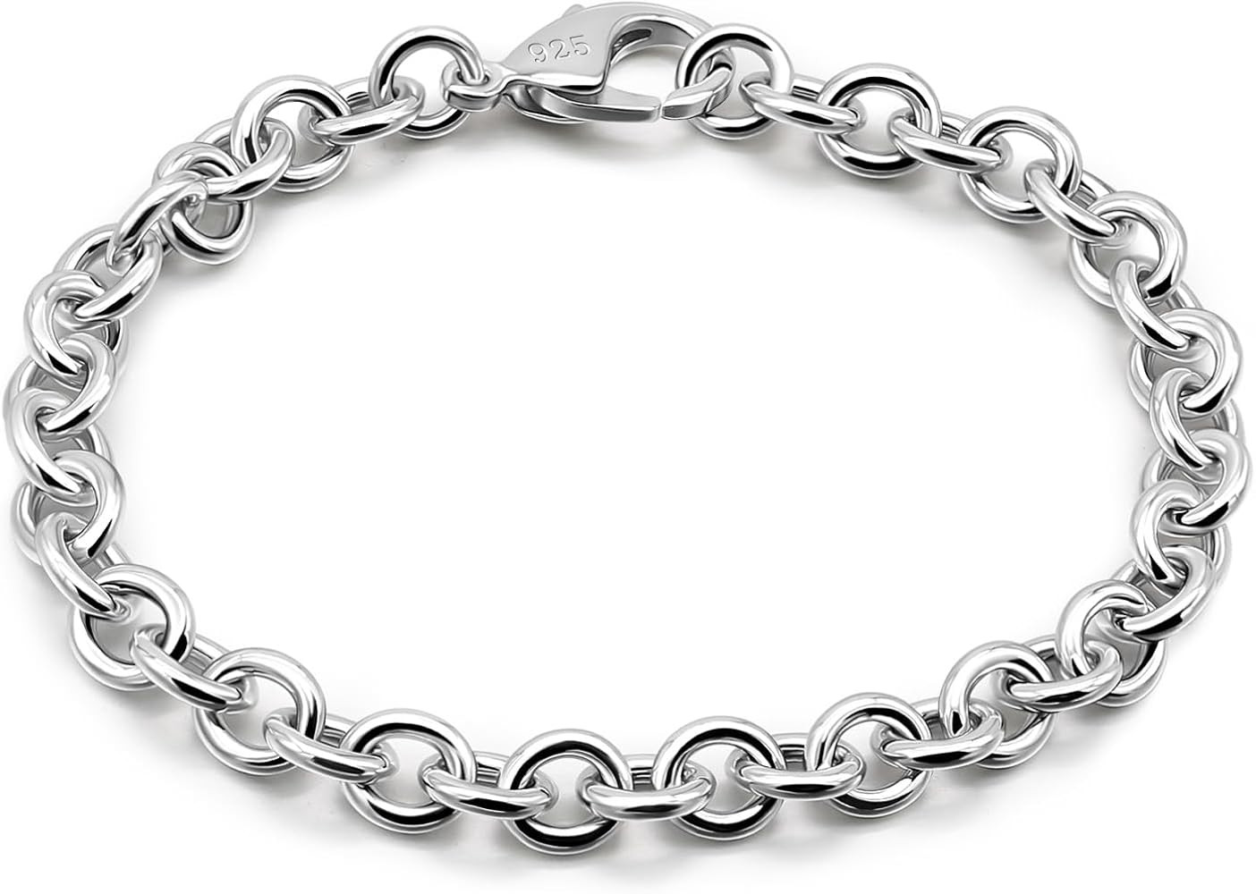 Dankadi 925 Sterling Silver Classic Round Cable Wire Link Bracelet Women Cuban Curb Oval Belcher ... | Amazon (US)
