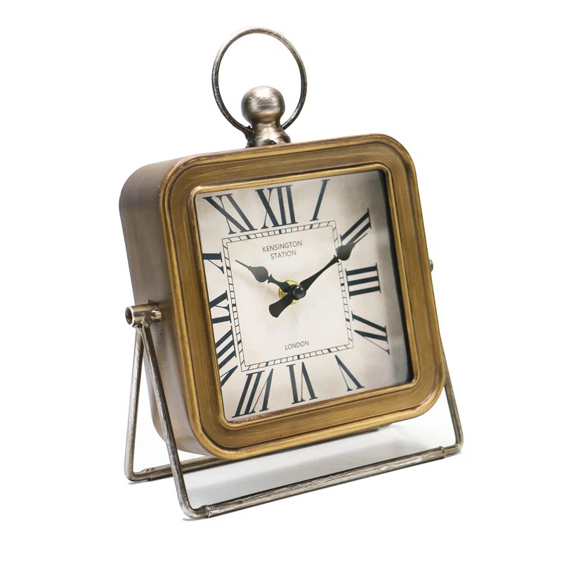 Analog Metal Electric Tabletop Clock in Golden | Wayfair North America