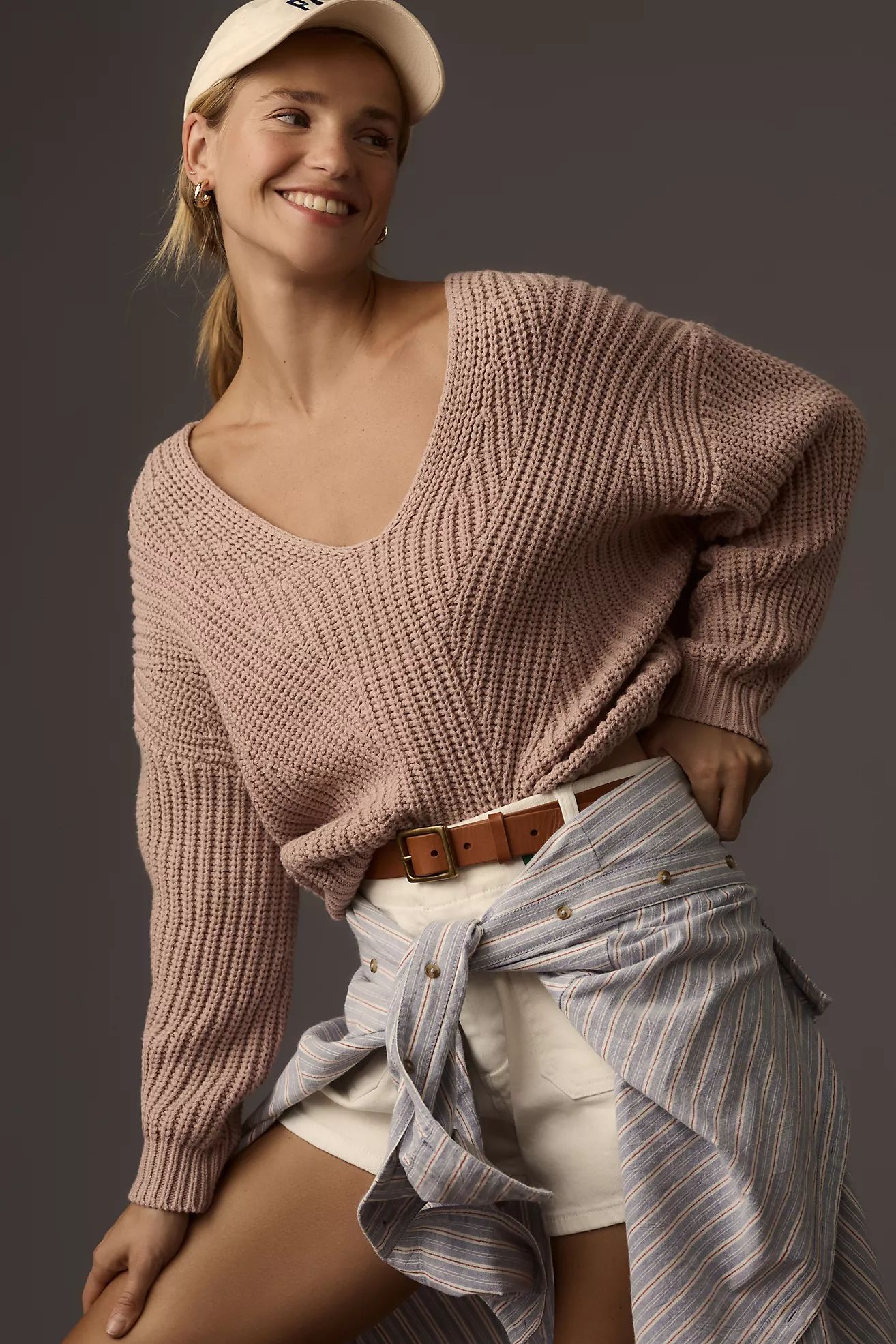 Maeve V-Neck Sculptured Pullover Sweater | Anthropologie (US)