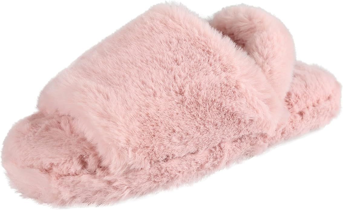 Jessica Simpson Girls Plush Faux Fur Slip on House Slippers With Memory Foam | Amazon (US)