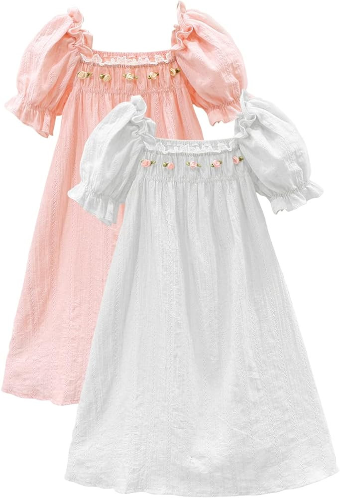 BANGSAUR Girls' Vintage Dresses, Cotton Princess Sleepshirts, Kids 3-12 Years | Amazon (US)