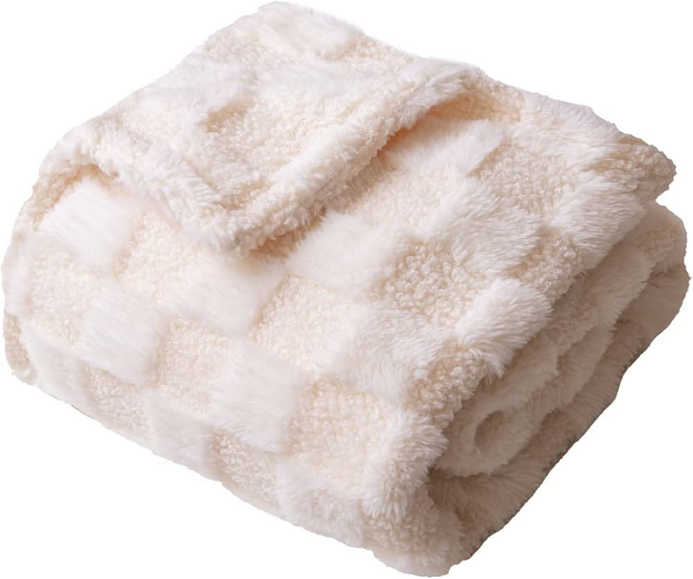 Checkered Baby Blanket Neutral Ultra Soft Fuzzy 30 X 40 Inches Cozy Baby Blankets with 3D Chessboard Grid Warm Comfort Reversible Baby Bed Blanket for Toddlers Infant or Newborn (White) | Amazon (US)
