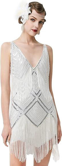 BABEYOND Women's 1920s Flapper Dress V Neck Slip Dress Roaring 20s Great Gatsby Dress for Party | Amazon (US)
