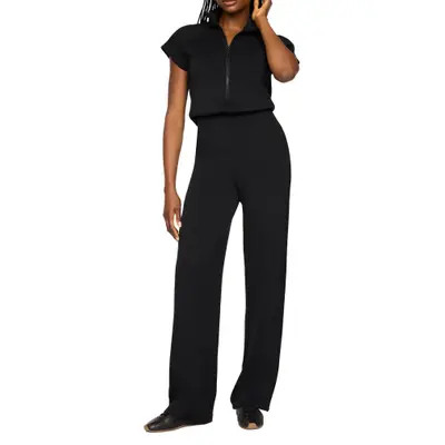 SPANX® Pintuck Half Zip Jumpsuit in Very Black at Nordstrom, Size X-Large | Nordstrom