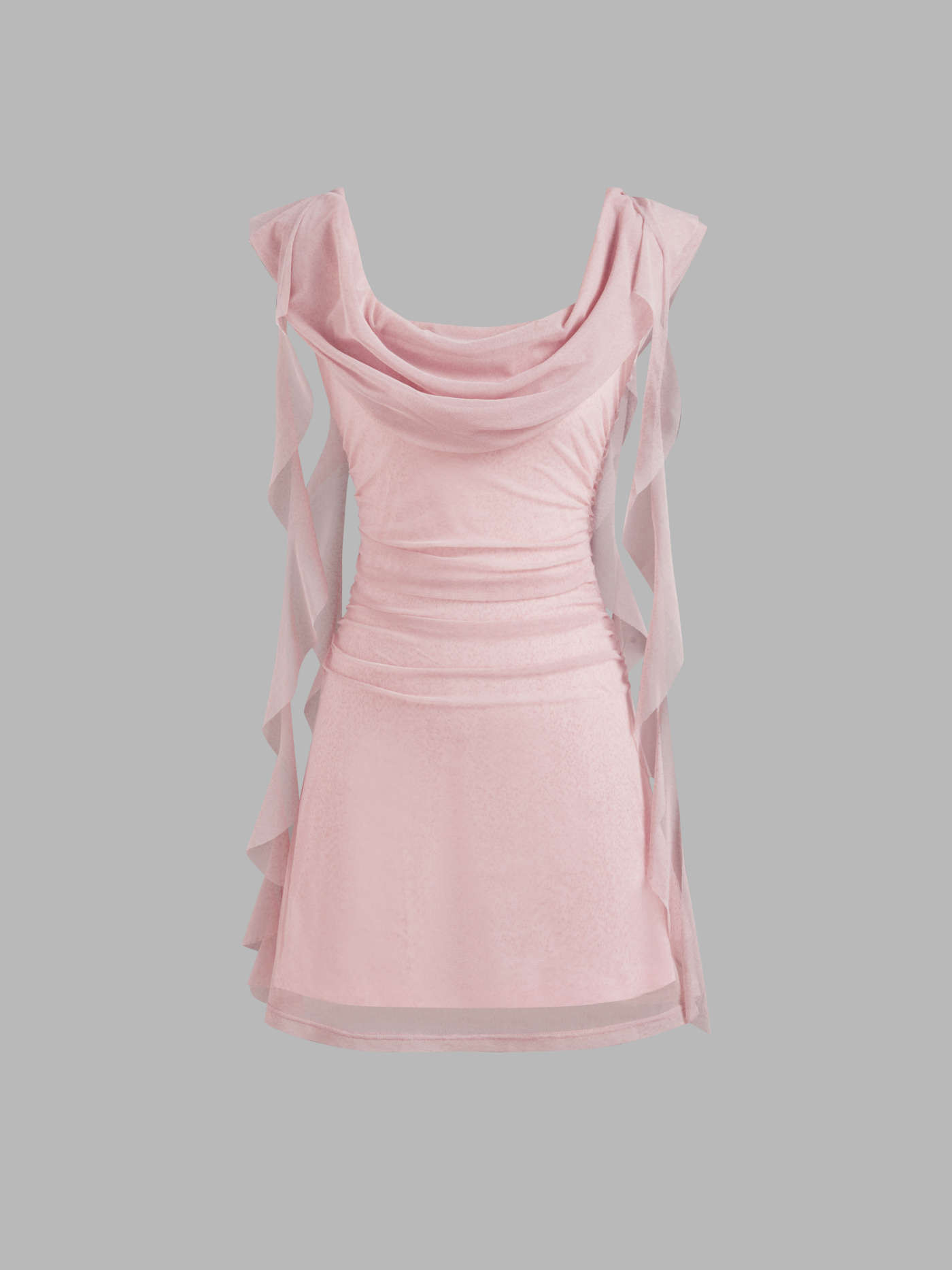 Mesh Cowl Neck Solid Ruffle Hem Ruched Mini Dress | Cider