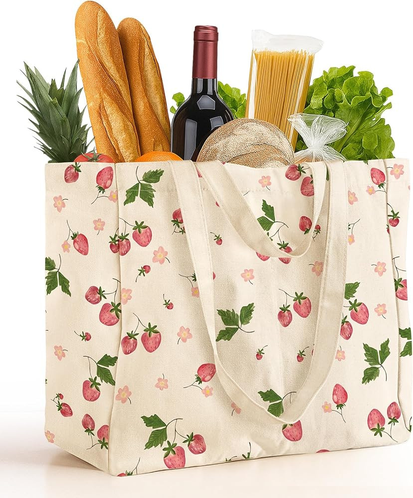Large Canvas Grocery Tote Bag - Reusable Extra Large Shopping Shoulder Bags with 6 Inner Pockets ... | Amazon (US)