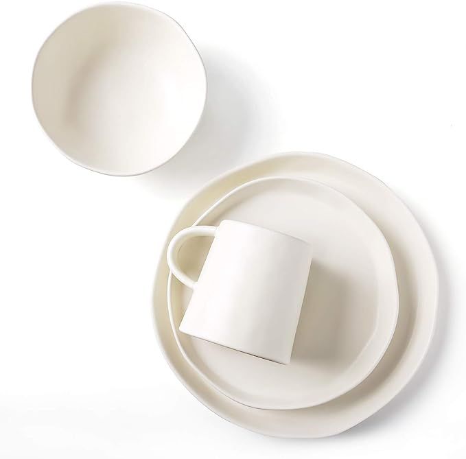 LE TAUCI 4 Piece Matte Glaze Dinnerware Set, Place Setting Service One Person, White | Amazon (US)