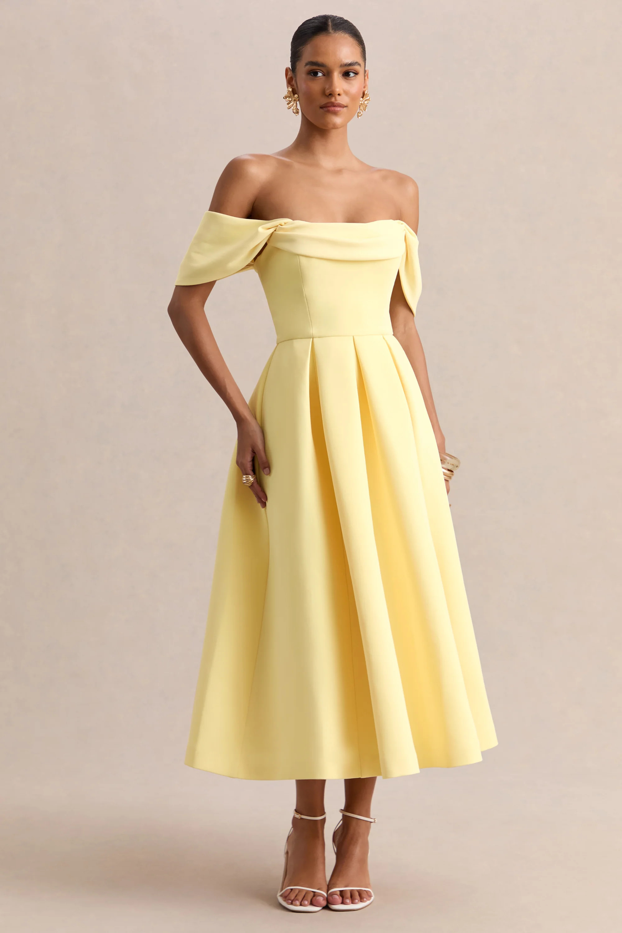 Cosima | Lemon Bardot-Neck Midi Dress | Club L London