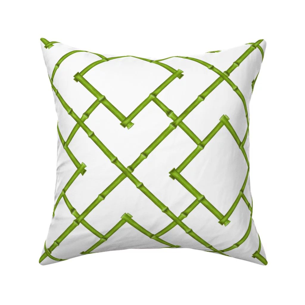 Square Throw Pillow, 18", Velvet - Bamboo Trellis Chinoiserie Green Spring Geometric Print Throw ... | Walmart (US)