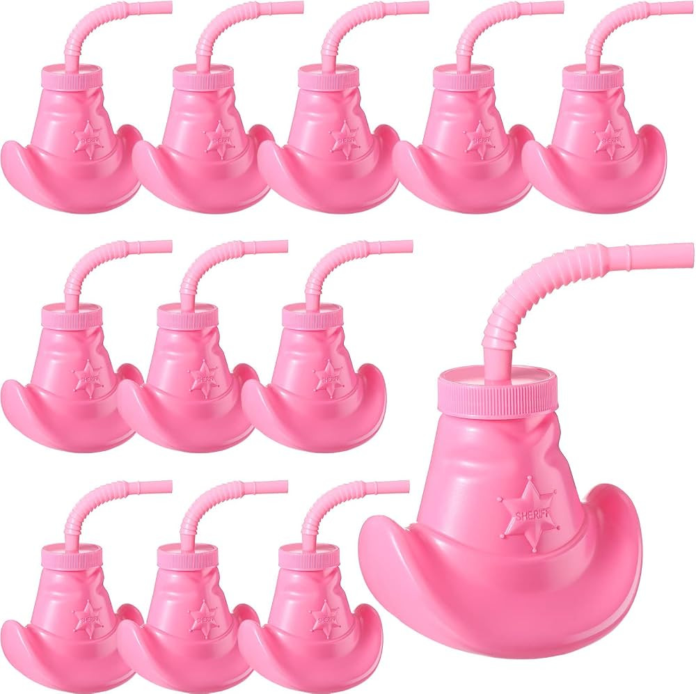 Gerrii 12 Pcs Cowboy Hat Party Cups Cowgirl Hat Cups with Straw and Lids 10 oz Plastic Cowboy Par... | Amazon (US)