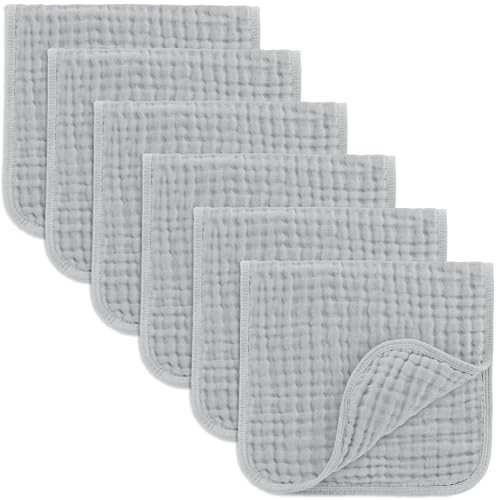 Comfy Cubs Muslin Burp Cloths Baby 50 x 25 cm, Pack of 6 - Large 6-Layer Ultra-Absorbent 100% Cotton for Babies Drool & Messes - Soft & Gentle Burp Cloth Baby Set for Boys & Girls - Heather Blue | Amazon (CA)