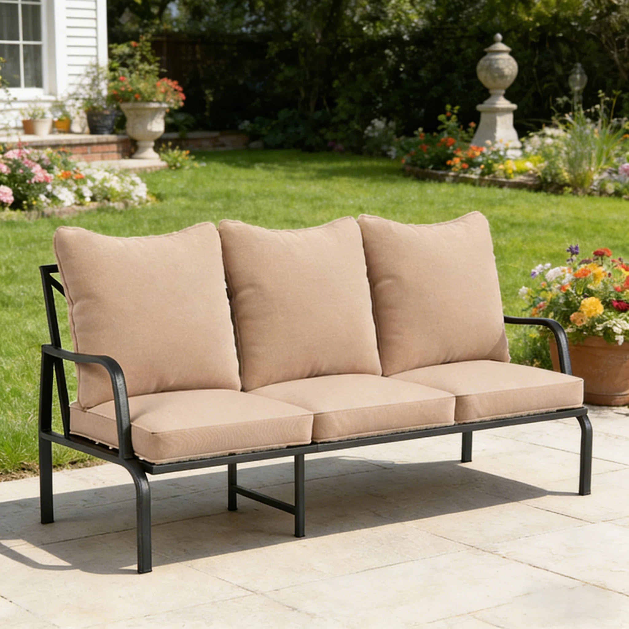 Patio Metal Frame 3 Seater Sofa With Thicken Cushions | Wayfair North America