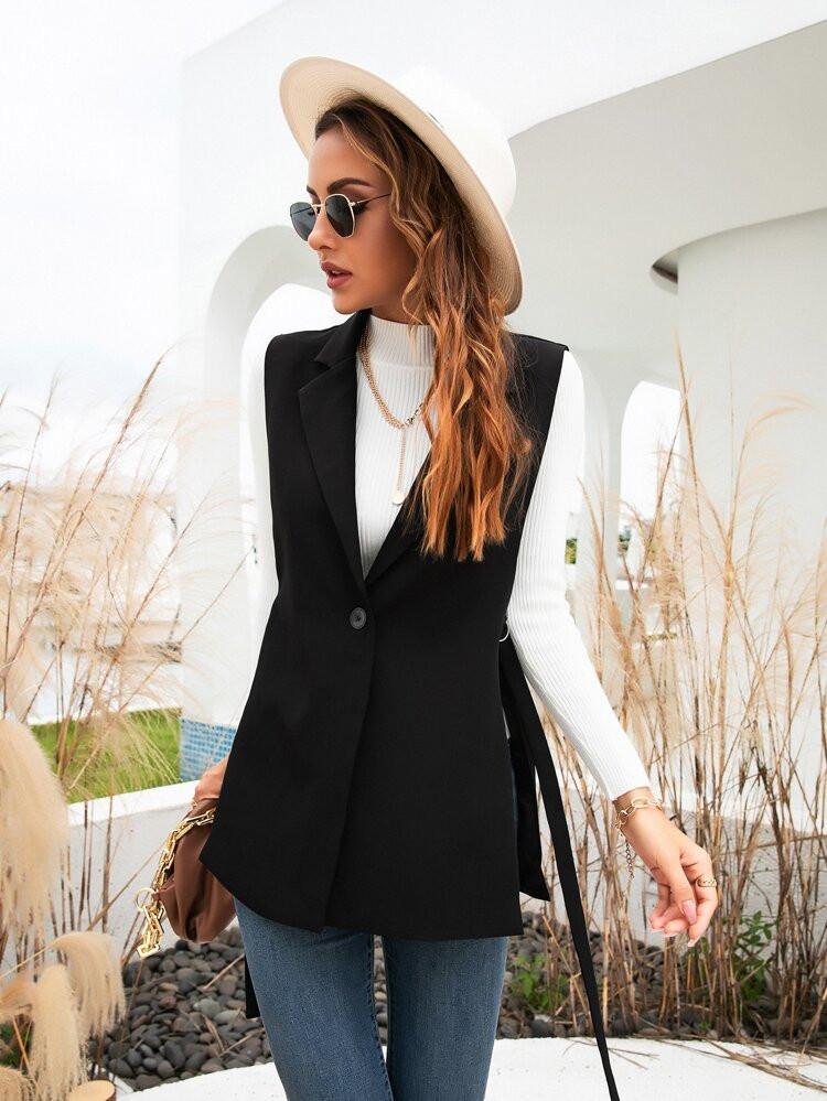 Einfarbige Blazer Weste mit Reverskragen | SHEIN