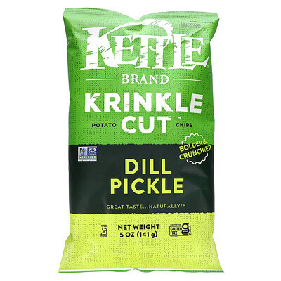 Kettle Foods, Krinkle Cut Potato Chips, Dill Pickle, 5 oz (141 g) | iHerb