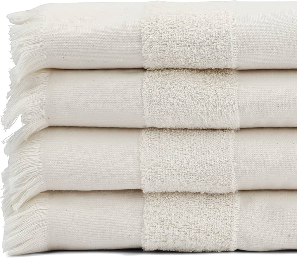 Lightweight Turkish Beach Towel - 100% BCI Cotton, Unbleached Raw Fringe, Oeko-TEX Certified, Abs... | Amazon (US)