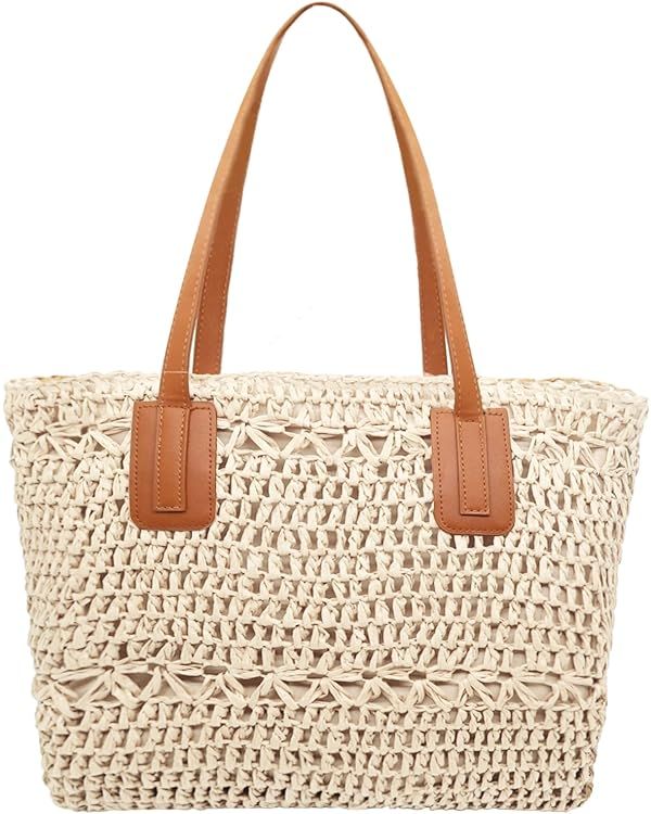 Straw Beach Tote Bag for Women Rattan Wicker Clutch Raffia Bag Summer Woven Hobo Shoulder Handbag | Amazon (US)
