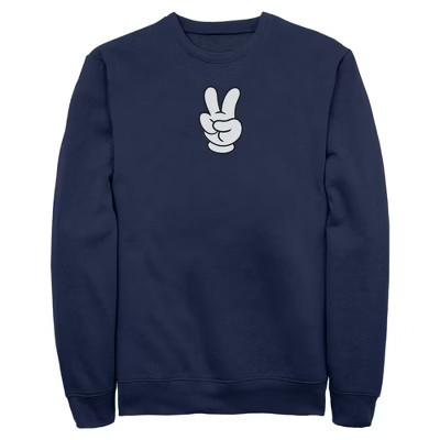 Mens Mickey & Friends Peace Sign Gloves Sweatshirt - Navy Blue - Small | Target