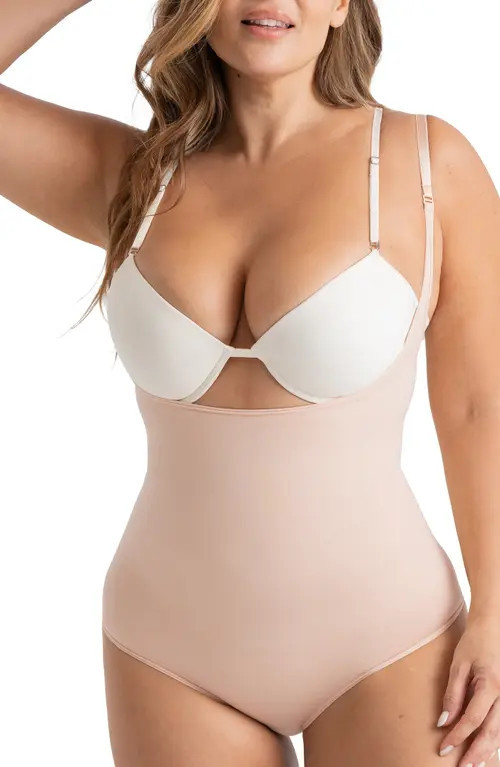 Shapermint Essentials Open Bust Shaper Bodysuit in Oatmeal at Nordstrom, Size Xx-Large | Nordstrom