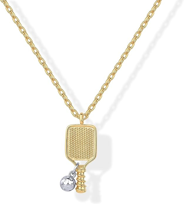 PAVOI 14K Gold Plated Pickleball Pendant Necklace for Women | Gold Sport Chain Necklaces | Amazon (US)