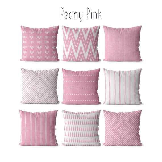 Peony Pink Pillow Covers for Living Room White and Pink Modern | Etsy | Etsy (US)