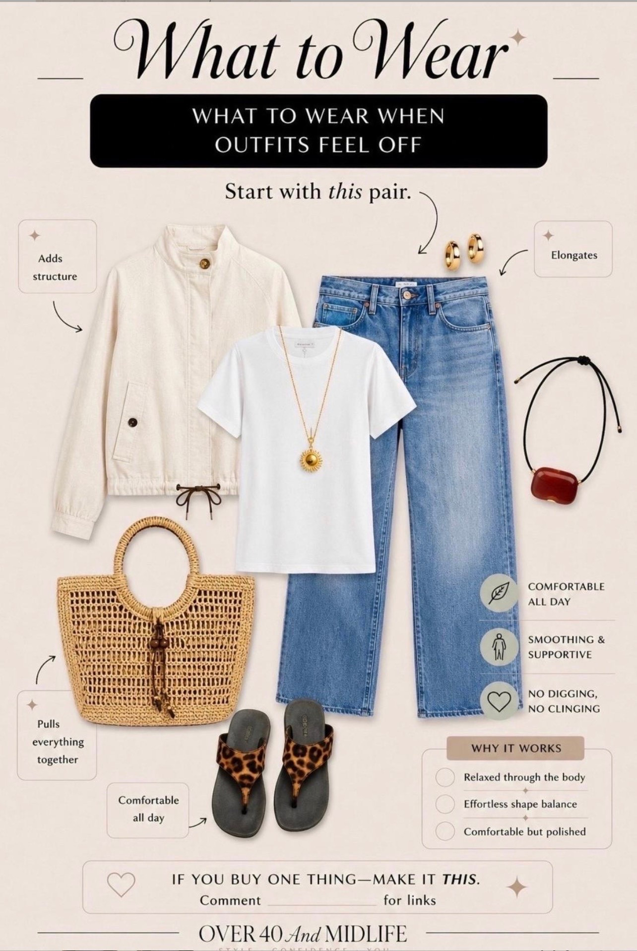✨Tap the bell, save and ❤️ for over 40 fashion, midlife style, midsize fashion and luxury looks for less. 

What to wear when outfits feel
Off...start with basic whit t shirt

👑"Helping you look good, feel good!" - Lindsey Denver

Spring looks, Midlife style for real women who want to feel confident again. Over 40 fashion and over 50 style that works with changing bodies, perimenopause shifts, and real life. Think midsize fashion, Gen X style and up, body confidence, and mom outfits that feel polished, comfortable, and elevated...because style over 45 and over 50 should feel effortless, not stressful.

#LTKMidsize #LTKOver40 #LTKPlusSize

Comment SHOP below to receive a DM with the link to this post on my LTK ⬇ https://liketk.it/6chzb ltkover40 ltkplussize primeday2022 trgtdealday2022 walmart_july2022 ltkxprimeday ltkxprime ltkmidsize

Comment SHOP below to receive a DM with the link to this post on my LTK ⬇ https://liketk.it/6chBm

Comment SHOP below to receive a DM with the link to this post on my LTK ⬇ https://liketk.it/6dllm

Comment SHOP below to receive a DM with the link to this post on my LTK ⬇ https://liketk.it/6dSGf