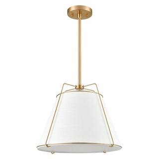 Lise 15 in. 1-Light Brushed Brass Chandelier with Fabric Shade | The Home Depot