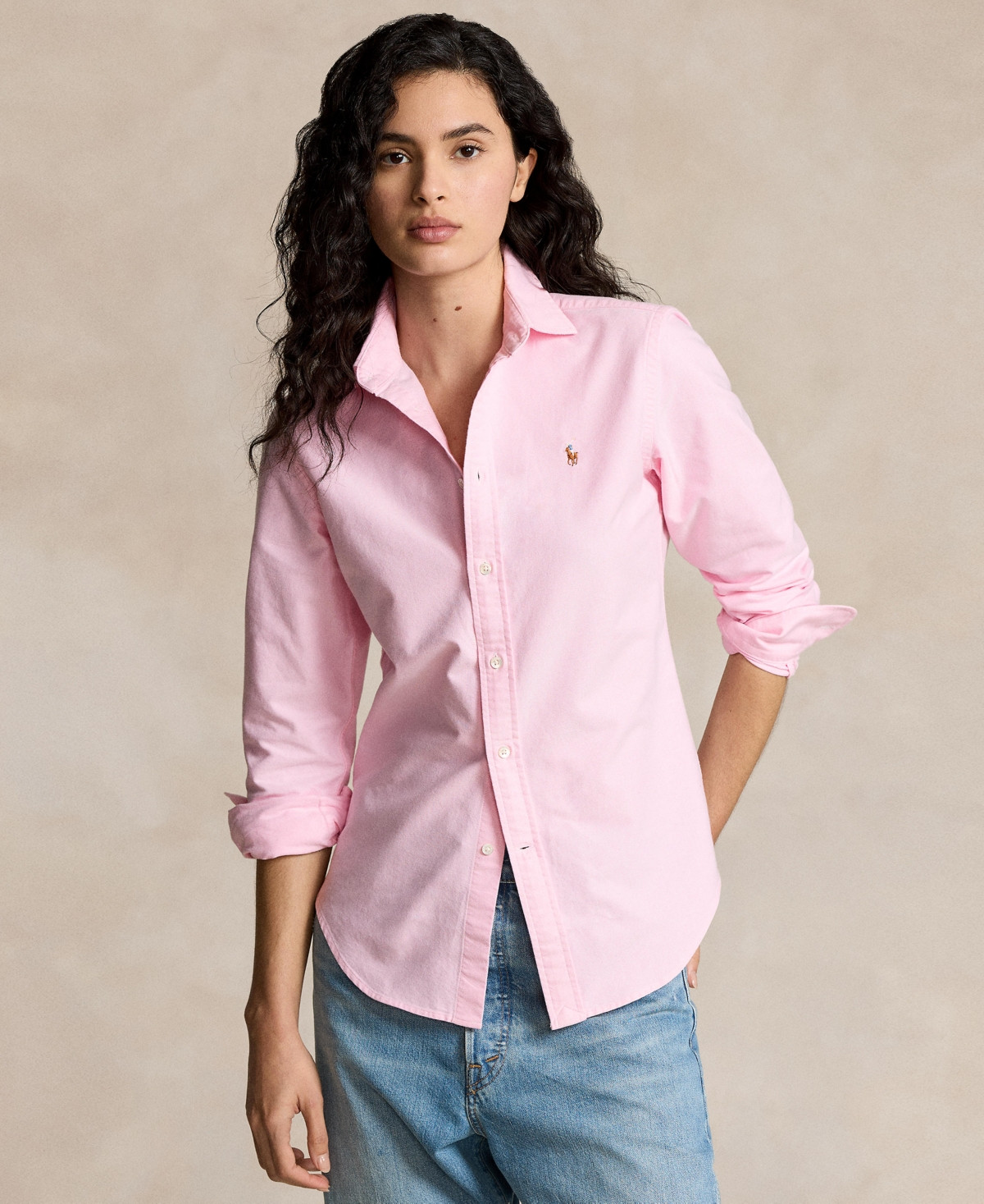 Polo Ralph Lauren Women's Slim-Fit Striped Oxford Shirt - Bath Pink | Macy's