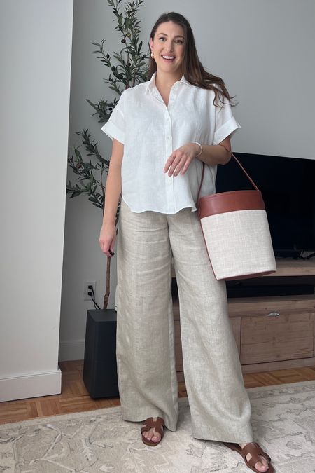 Relaxed linen outfit idea with j crew linen pants, linen top and bucket bag


size 10 fashion | size 10 | Tall girl outfit | tall girl fashion | midsize fashion size 10 | midsize | tall fashion | tall women | linen trousers 

#LTKstyletip #LTKmidsize #LTKtravel