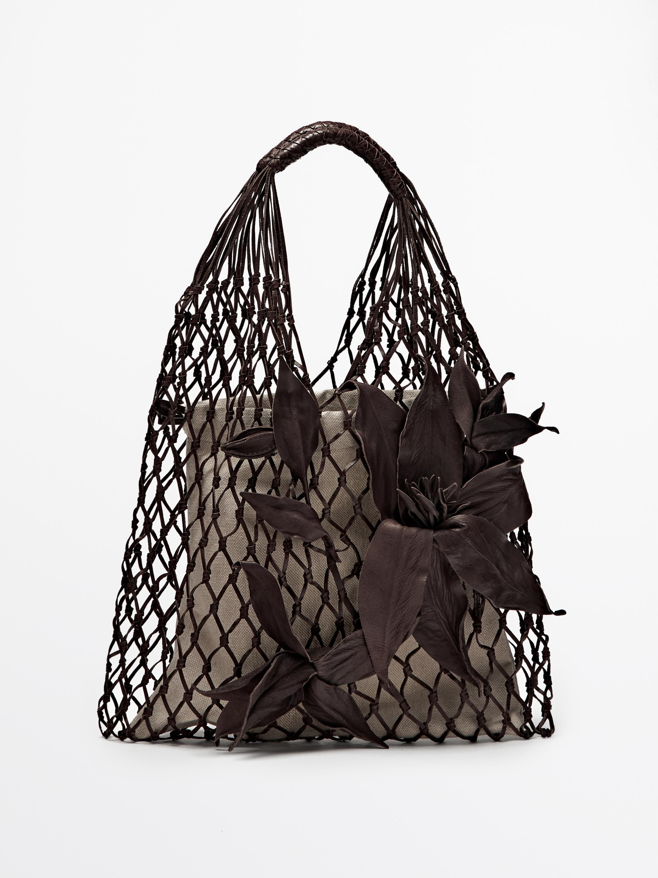 Nappa leather floral mesh bag | Massimo Dutti UK