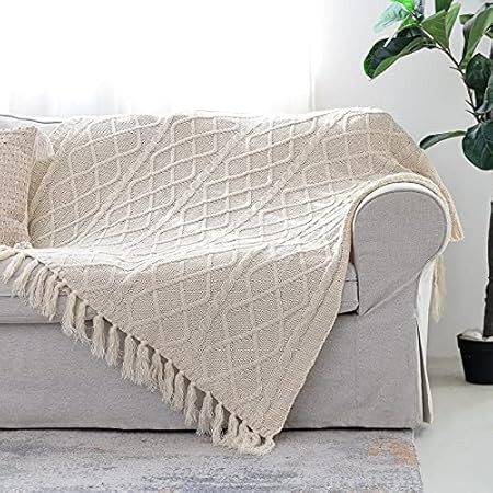 TOUCHAT Knitted Throw Blankets for Couch, Sofa and Bed, Lightweight Soft Knit Blanket with Tassel, D | Amazon (US)