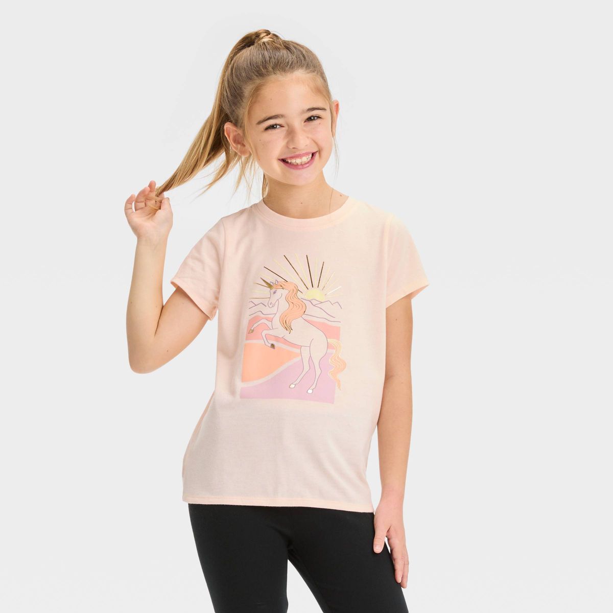 Girls' Short Sleeve 'Unicorn' Graphic T-Shirt - Cat & Jack™ Light Peach | Target