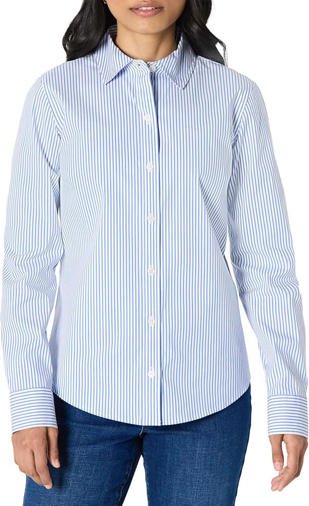 Amazon Essentials Women's Regular-Fit Stretch Poplin Button-Up Dress Shirt | Amazon (US)