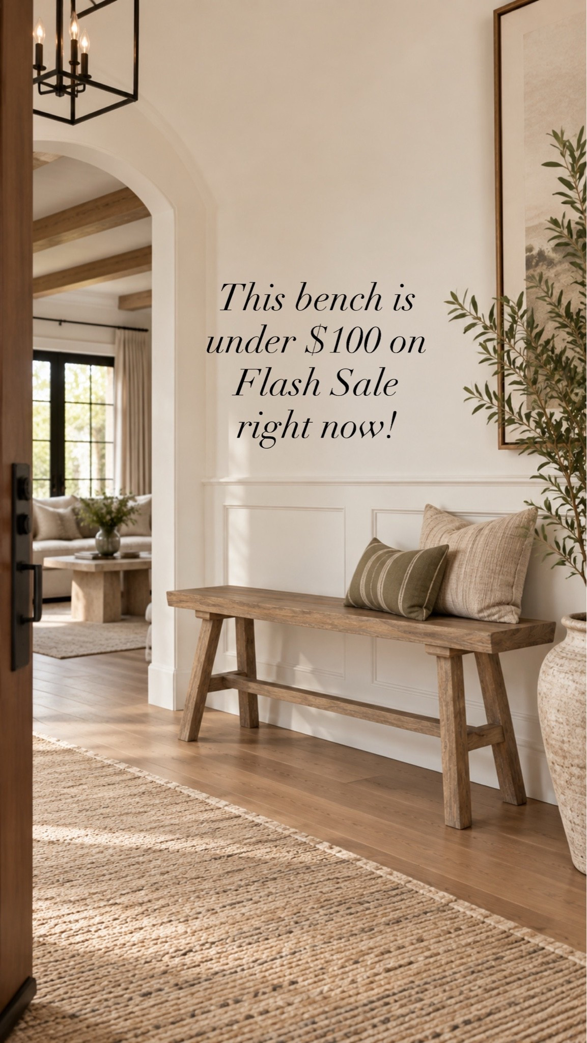 Oh my gosh, I just saw that on Wayfair. The bench is on flash sale for under $100 right now but only till the end of the day. It has over 105 star reviews! Just ordered! And it comes in multiple sizes. 

This bench is perfect for an entryway, at the end of the bed, or even on a stair landing where you don’t know what to put there ￼

Also linking another flash deal and things on sale, but I’m absolutely loving right now! ￼￼