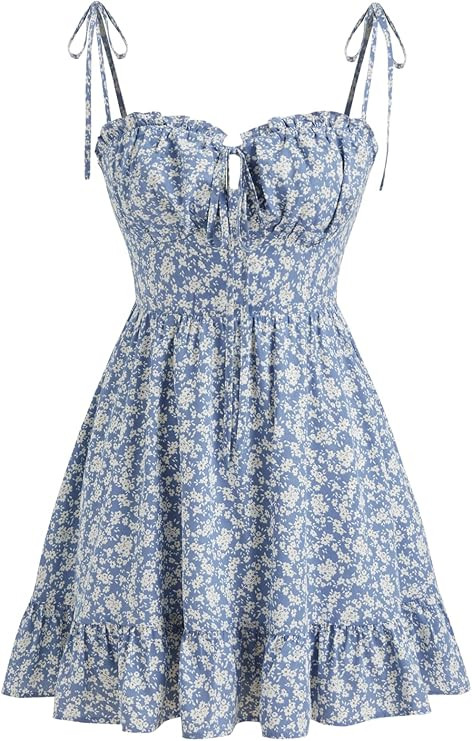 CIDER Floral Dress for Women Summer Mini Sundresses Spaghetti Strap Cute Vacation Dresses Boho Ca... | Amazon (US)