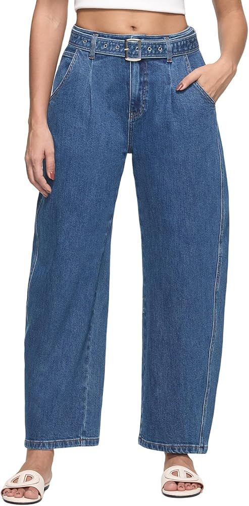 Barrel Jeans for Women High Waisted Baggy Wide Leg Trendy Stretchy Denim Ankle Pants | Amazon (US)