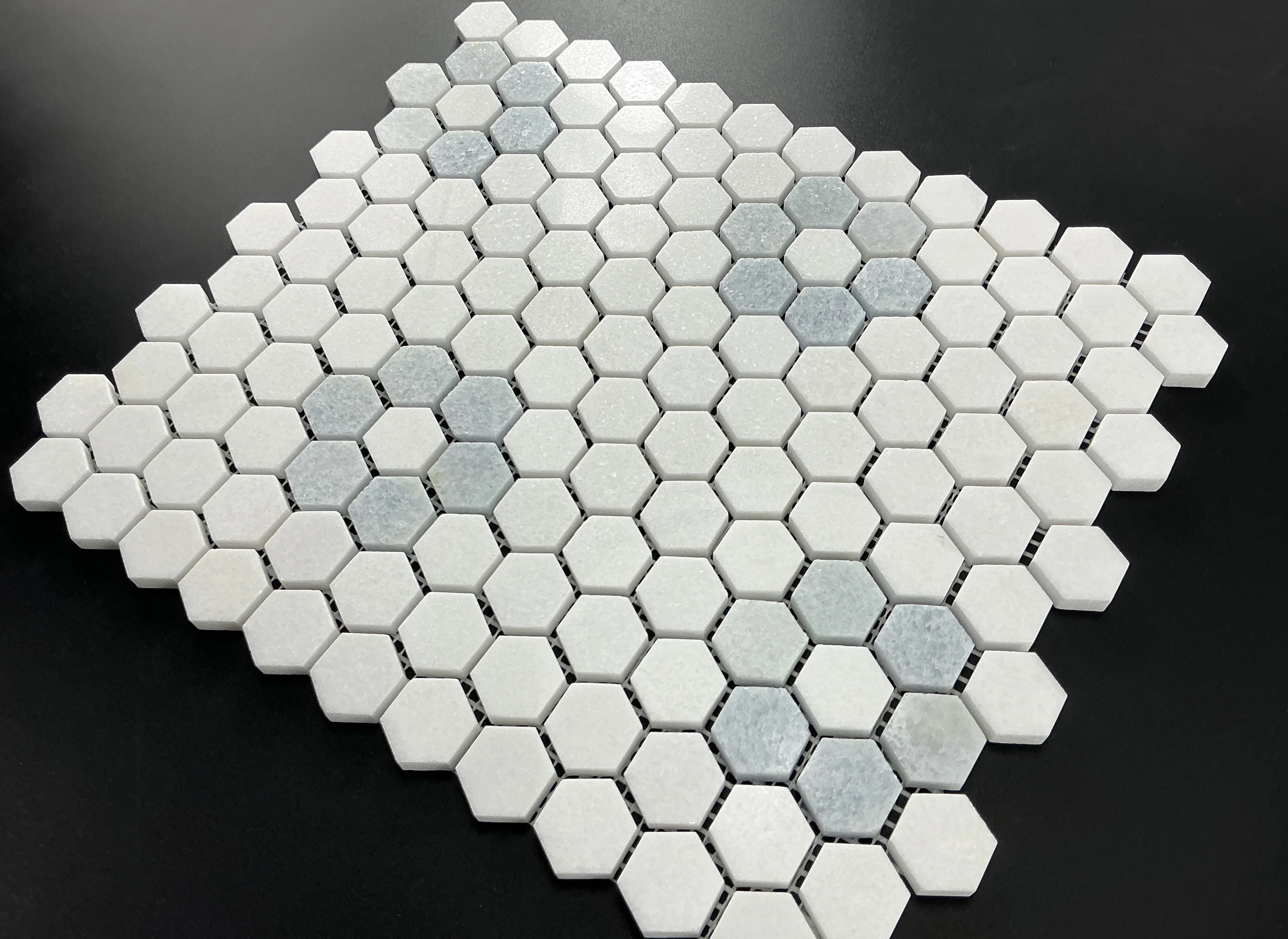 Thassos White And Blue Celeste 1" X 1" Marble Honeycomb Mosaic Wall & Floor Tile | Wayfair North America