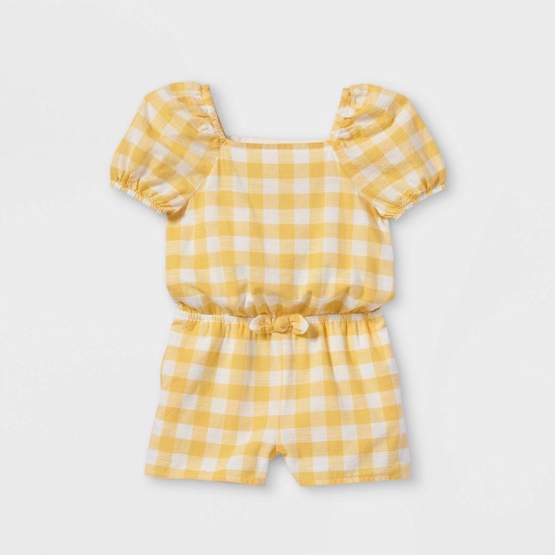 Toddler Girls' Gingham Puff Sleeve Romper - Cat & Jack™ Light Yellow | Target