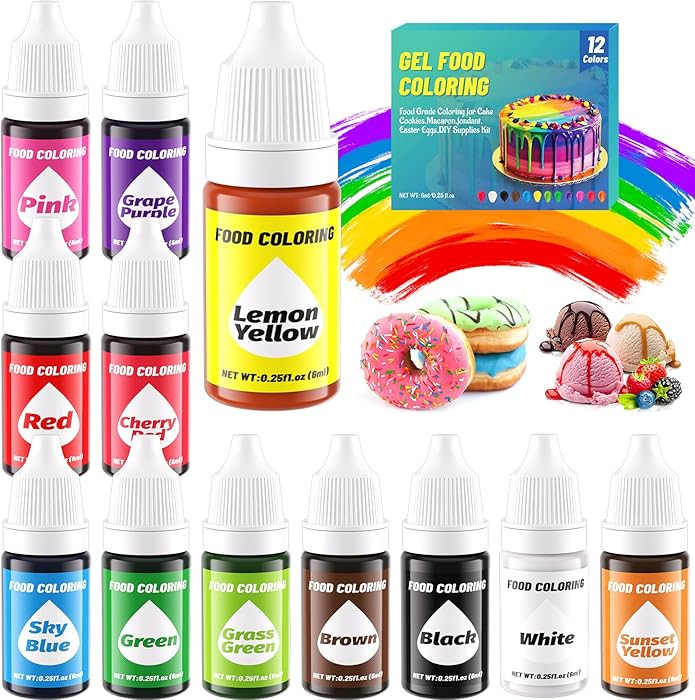 12 Color Gel Food Coloring Liquid Set, KATSPRO Food Grade Tasteless Vibrant Food Coloring Dye for... | Amazon (US)