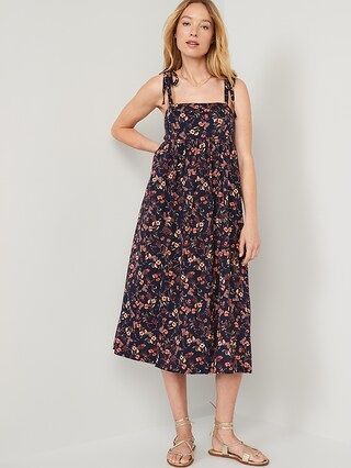 Tie-Shoulder Floral-Print Split-Front Midi Swing Dress for Women | Old Navy (US)