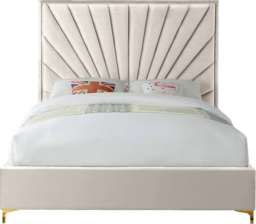 Meridian Furniture Eclipse Collection Modern | Contemporary Velvet Upholstered Bed with Channel T... | Amazon (US)