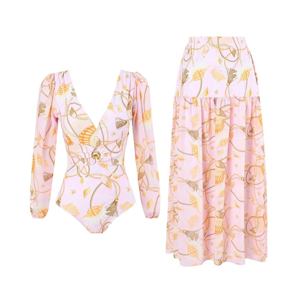 Women's One Piece Swimsuit Coverup Bikini Beachwear with Beach Skirt | Amazon (US)